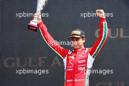 Dino Beganovic (SWE) Prema Racing celebrates his third position on the podium. 05.03.2023. FIA Formula 3 Championship, Rd 1, Feature Race, Sakhir, Bahrain, Sunday.