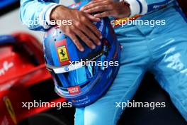 The helmet of Carlos Sainz Jr (ESP) Ferrari - blue race suit. 02.05.2024. Formula 1 World Championship, Rd 6, Miami Grand Prix, Miami, Florida, USA, Preparation Day.