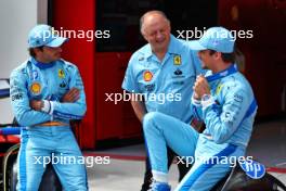 (L to R): Carlos Sainz Jr (ESP) Ferrari; Frederic Vasseur (FRA) Ferrari Team Principal; and Charles Leclerc (MON) Ferrari - blue race suit and team kit. 02.05.2024. Formula 1 World Championship, Rd 6, Miami Grand Prix, Miami, Florida, USA, Preparation Day.