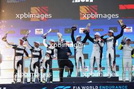 LMGT3 podium (L to R): Maxime Martin (BEL) / Ahmad Al Harthy (OMN) / Valentino Rossi (ITA) #46 Team WRT BMW, second; Augusto Farfus (BRA) / Darren Leung (GBR) / Sean Gelael (IDN) #31 Team WRT BMW, winners. 21.04.2024. FIA World Endurance Championship, Round 2, 6 Hours of Imola, Imola, Italy, Sunday.